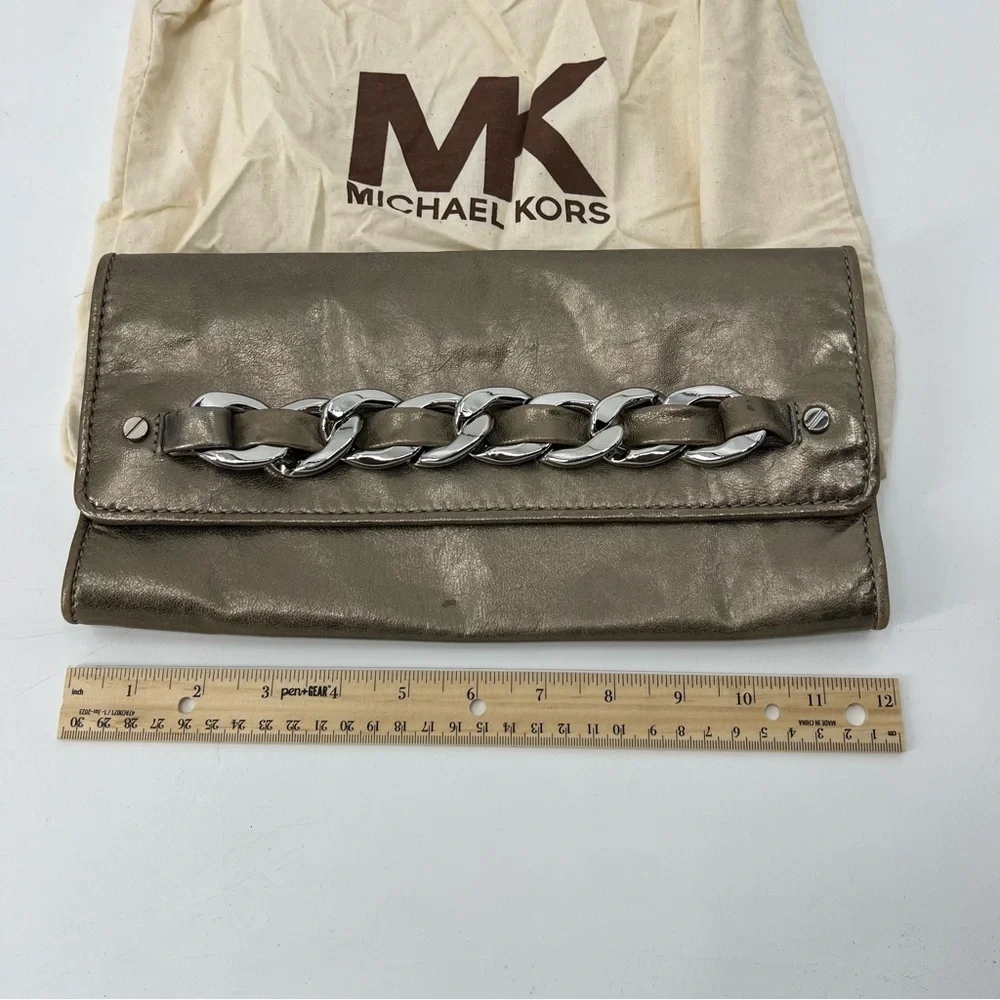 Michael Kors Bronze Chain Detail Metallic Rectangular Clutch Evening Purse
